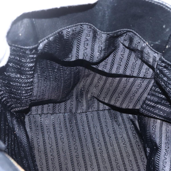 PRADA Hand Bag Leather 2way Black Gold Auth yk19782