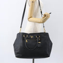 PRADA Hand Bag Leather 2way Black Gold Auth yk19782-27