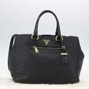 PRADA Hand Bag Leather 2way Black Gold Auth yk19782-28