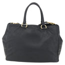 PRADA Hand Bag Leather 2way Black Gold Auth yk19782-3