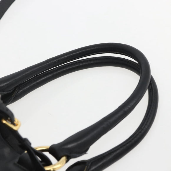 PRADA Hand Bag Leather 2way Black Gold Auth yk19782