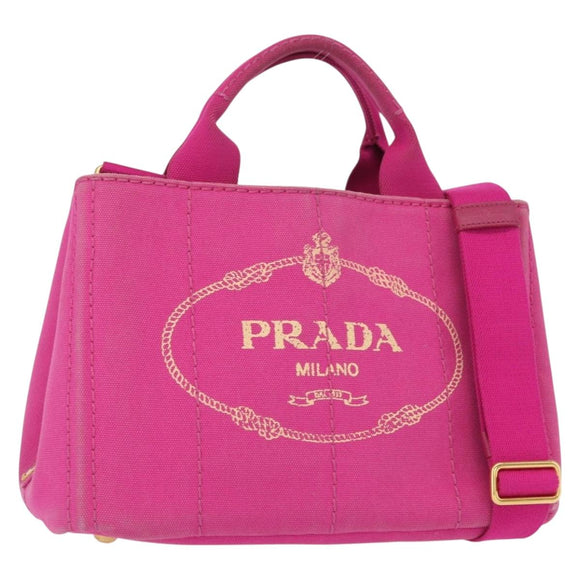 PRADA Canapa PM Hand Bag Canvas 2way Pink Gold Auth yk19785