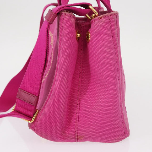 PRADA Canapa PM Hand Bag Canvas 2way Pink Gold Auth yk19785