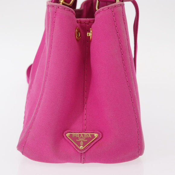 PRADA Canapa PM Hand Bag Canvas 2way Pink Gold Auth yk19785