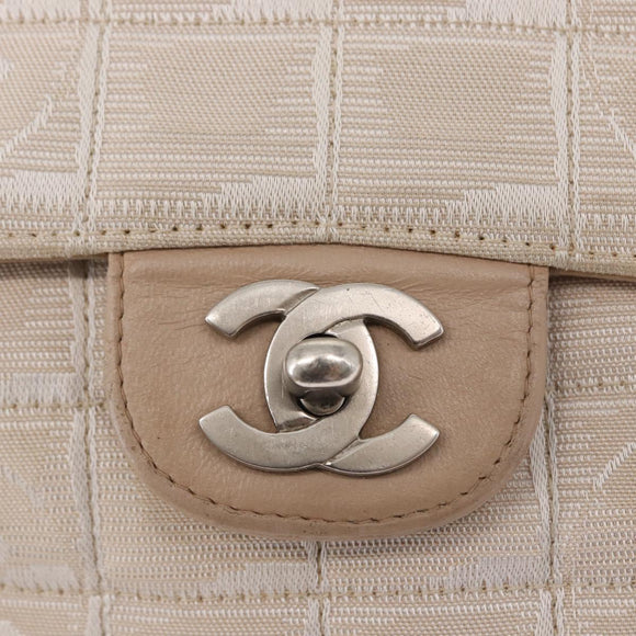 CHANEL Choco Bar New Travel Line Chain Shoulder Bag Canvas Beige CC Auth yk19787