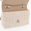 CHANEL Choco Bar New Travel Line Chain Shoulder Bag Canvas Beige CC Auth yk19787-17
