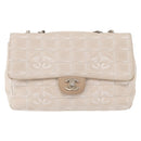 CHANEL Choco Bar New Travel Line Chain Shoulder Bag Canvas Beige CC Auth yk19787-2