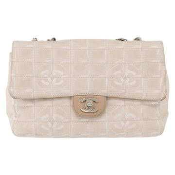 CHANEL Choco Bar New Travel Line Chain Shoulder Bag Canvas Beige CC Auth yk19787 - 0