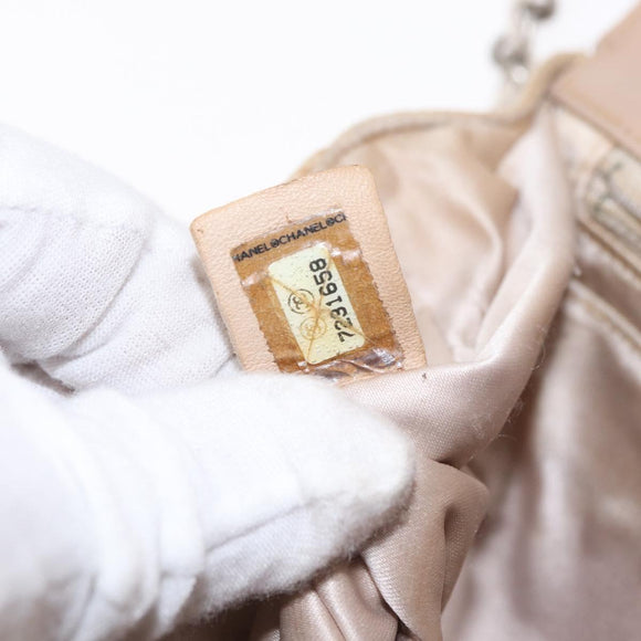 CHANEL Choco Bar New Travel Line Chain Shoulder Bag Canvas Beige CC Auth yk19787