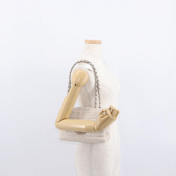 CHANEL Choco Bar New Travel Line Chain Shoulder Bag Canvas Beige CC Auth yk19787