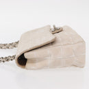 CHANEL Choco Bar New Travel Line Chain Shoulder Bag Canvas Beige CC Auth yk19787-6