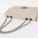 CHANEL Choco Bar New Travel Line Chain Shoulder Bag Canvas Beige CC Auth yk19787-7