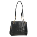 CHANEL COCO Mark Chain Shoulder Bag Lamb Skin Black Gold CC Auth yk19790V-1