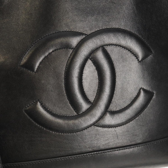 CHANEL COCO Mark Chain Shoulder Bag Lamb Skin Black Gold CC Auth yk19790V