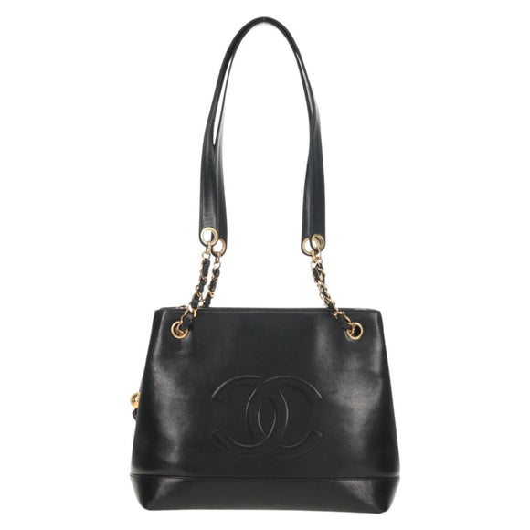 CHANEL COCO Mark Chain Shoulder Bag Lamb Skin Black Gold CC Auth yk19790V