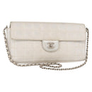 CHANEL Choco Bar New Travel Line Chain Bag Canvas Silver CC Auth yk19792-1