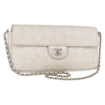 CHANEL Choco Bar New Travel Line Chain Bag Canvas Silver CC Auth yk19792