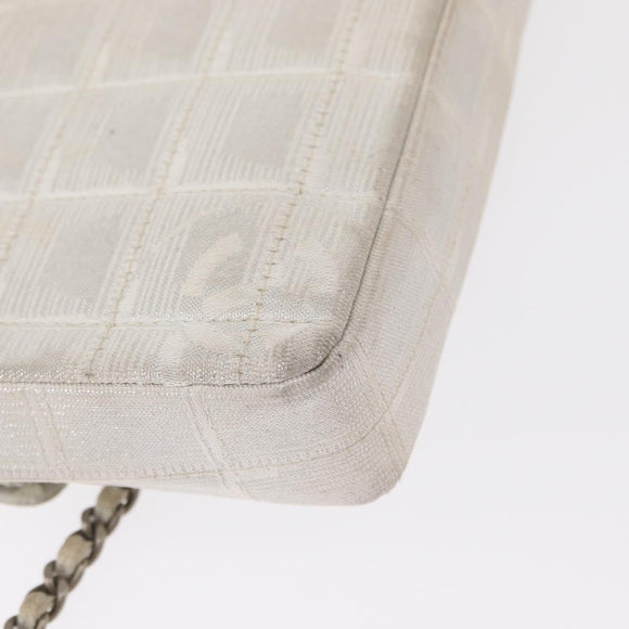 CHANEL Choco Bar New Travel Line Chain Bag Canvas Silver CC Auth yk19792