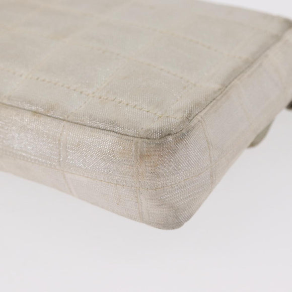 CHANEL Choco Bar New Travel Line Chain Bag Canvas Silver CC Auth yk19792