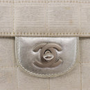 CHANEL Choco Bar New Travel Line Chain Bag Canvas Silver CC Auth yk19792-18