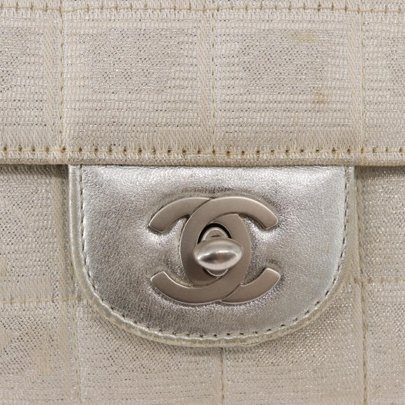CHANEL Choco Bar New Travel Line Chain Bag Canvas Silver CC Auth yk19792