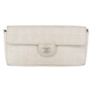 CHANEL Choco Bar New Travel Line Chain Bag Canvas Silver CC Auth yk19792-13