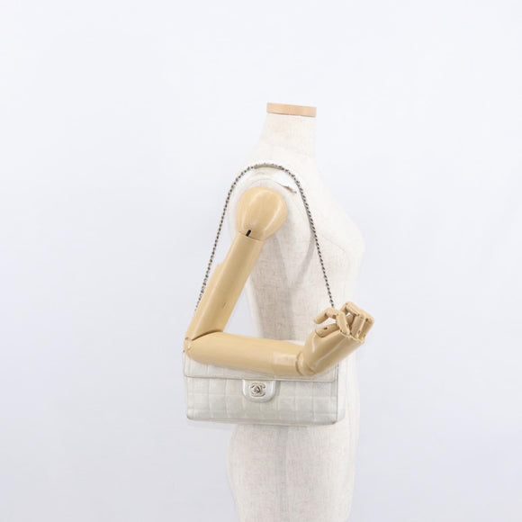 CHANEL Choco Bar New Travel Line Chain Bag Canvas Silver CC Auth yk19792