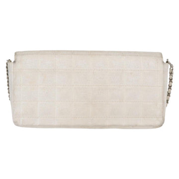 CHANEL Choco Bar New Travel Line Chain Bag Canvas Silver CC Auth yk19792 - 0