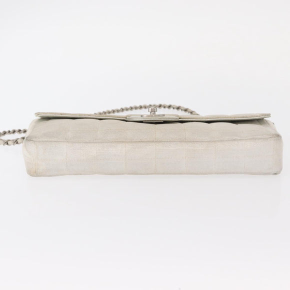 CHANEL Choco Bar New Travel Line Chain Bag Canvas Silver CC Auth yk19792