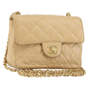 CHANEL Matelasse 17 Chain Shoulder Bag Lamb Skin Beige Gold CC Auth yk19793
