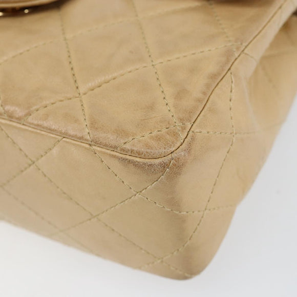 CHANEL Matelasse 17 Chain Shoulder Bag Lamb Skin Beige Gold CC Auth yk19793