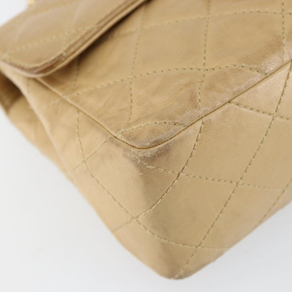 CHANEL Matelasse 17 Chain Shoulder Bag Lamb Skin Beige Gold CC Auth yk19793