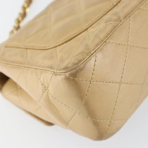 CHANEL Matelasse 17 Chain Shoulder Bag Lamb Skin Beige Gold CC Auth yk19793
