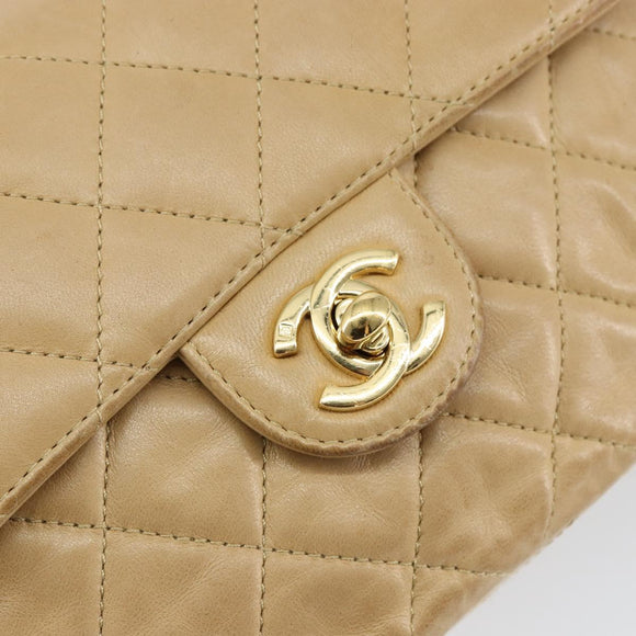 CHANEL Matelasse 17 Chain Shoulder Bag Lamb Skin Beige Gold CC Auth yk19793