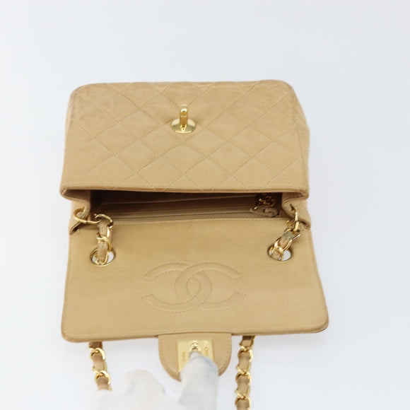 CHANEL Matelasse 17 Chain Shoulder Bag Lamb Skin Beige Gold CC Auth yk19793