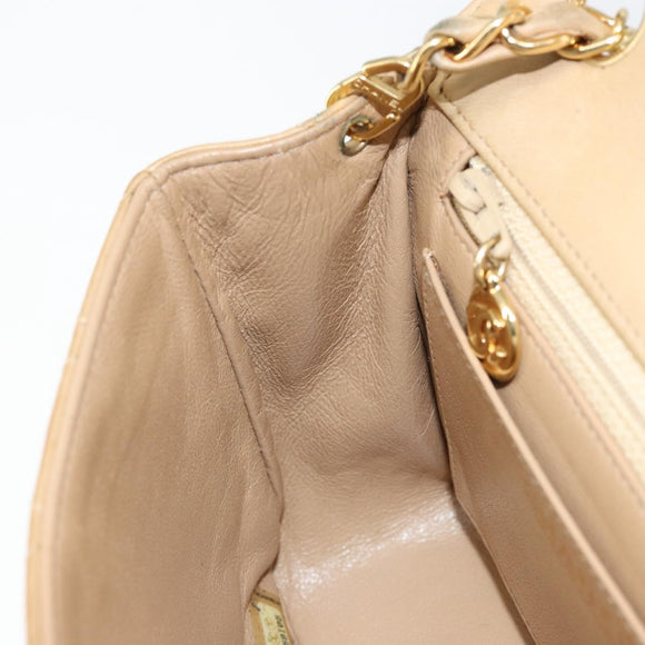 CHANEL Matelasse 17 Chain Shoulder Bag Lamb Skin Beige Gold CC Auth yk19793
