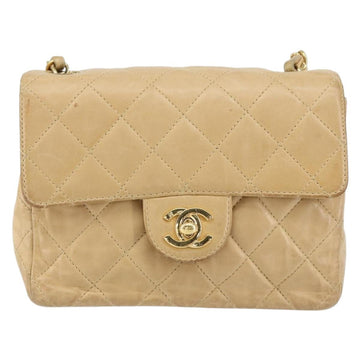 CHANEL Matelasse 17 Chain Shoulder Bag Lamb Skin Beige Gold CC Auth yk19793 - 0