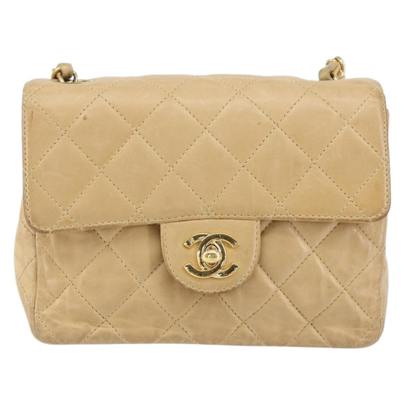 CHANEL Matelasse 17 Chain Shoulder Bag Lamb Skin Beige Gold CC Auth yk19793