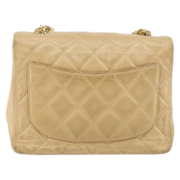 CHANEL Matelasse 17 Chain Shoulder Bag Lamb Skin Beige Gold CC Auth yk19793