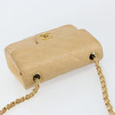 CHANEL Matelasse 17 Chain Shoulder Bag Lamb Skin Beige Gold CC Auth yk19793-6