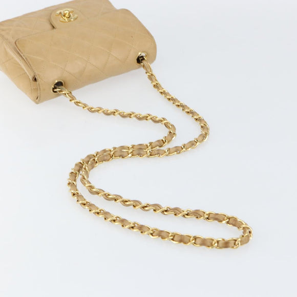 CHANEL Matelasse 17 Chain Shoulder Bag Lamb Skin Beige Gold CC Auth yk19793