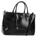 PRADA Galleria Hand Bag Safiano leather 2way Black Gold Auth yk19794V-1