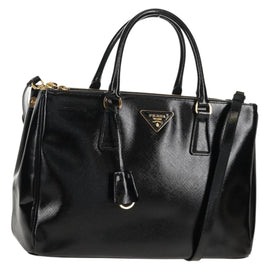 PRADA Galleria Hand Bag Safiano leather 2way Black Gold Auth yk19794V