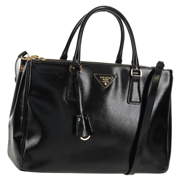 PRADA Galleria Hand Bag Safiano leather 2way Black Gold Auth yk19794V