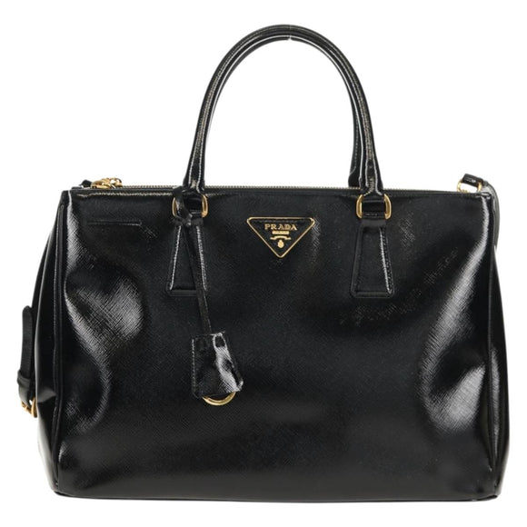 PRADA Galleria Hand Bag Safiano leather 2way Black Gold Auth yk19794V