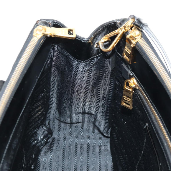PRADA Galleria Hand Bag Safiano leather 2way Black Gold Auth yk19794V