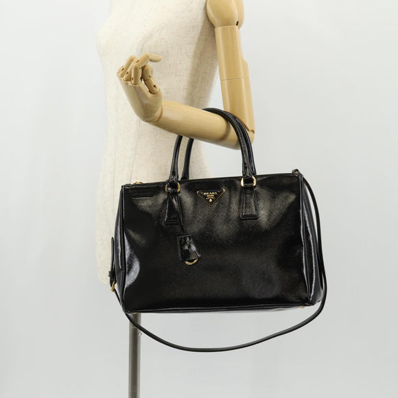 PRADA Galleria Hand Bag Safiano leather 2way Black Gold Auth yk19794V