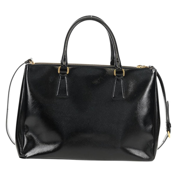 PRADA Galleria Hand Bag Safiano leather 2way Black Gold Auth yk19794V