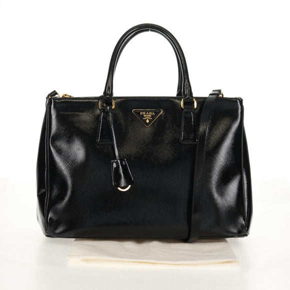 PRADA Galleria Hand Bag Safiano leather 2way Black Gold Auth yk19794V