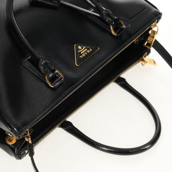 PRADA Galleria Hand Bag Safiano leather 2way Black Gold Auth yk19794V